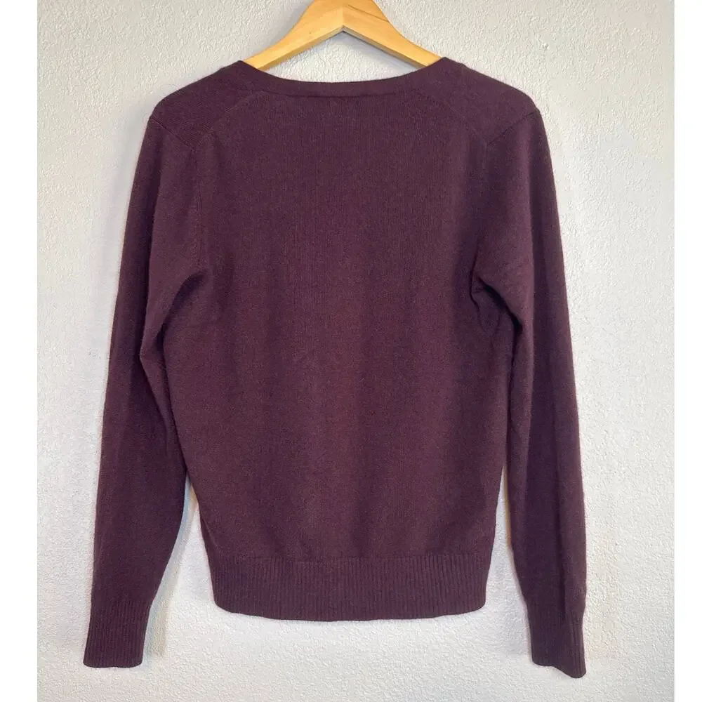 Vintage Brown 100% Cashmere Cardigan Sweater Medium Neutral Classic Minimalist